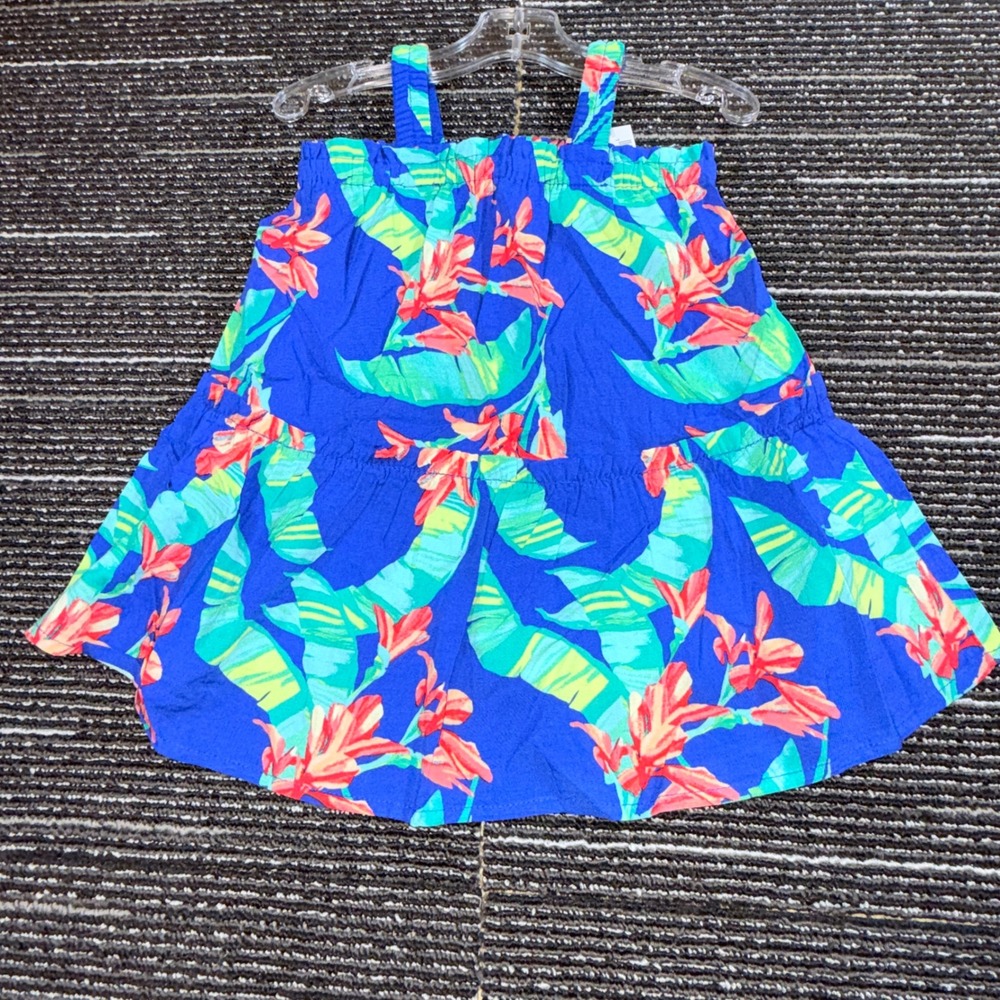 The Childrens Place Tiered Dress Toddler 2T New Tropical Floral Renew Blue